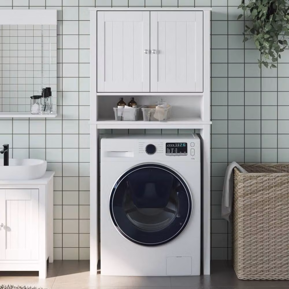 Berkfield Home Beautiful White Solid Wood Washing Machine Cabinet W/D/H: 76 x 27 x 164.5 cm – 2