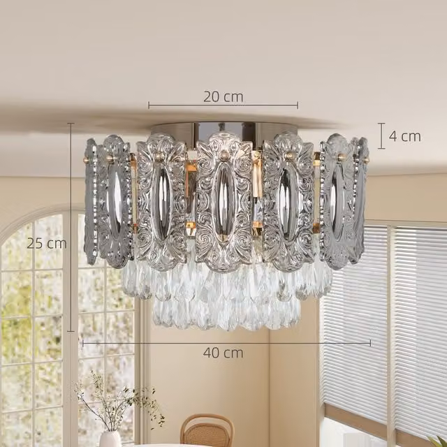 HOMCOM Vintage Gold Tone Ceiling Chandelier with Dual Crystal Shades
