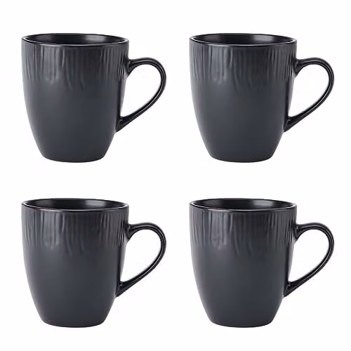 Mikasa Jardin Midnight Floral Stoneware Mug Set, Black, 4 x 420ml
