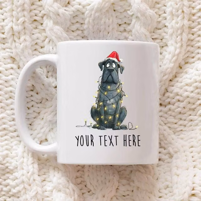 60 SECOND MAKEOVER Personalised Cane Corso Christmas Lights Santa Hat Ceramic Mug in White – 1