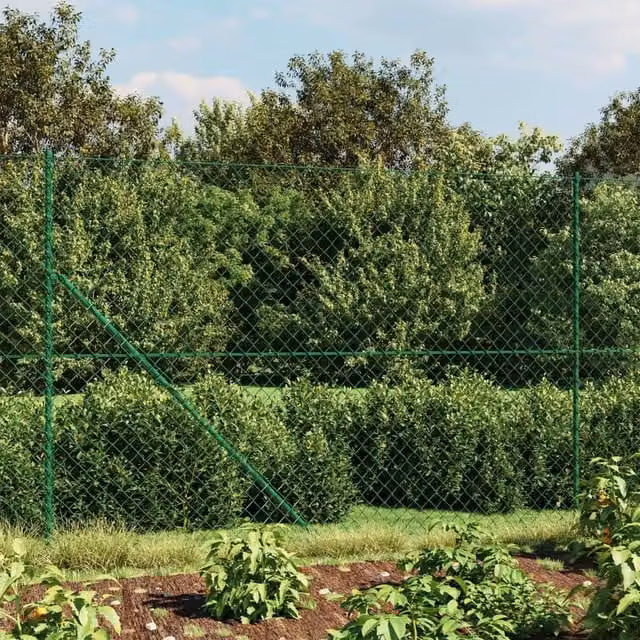 Berkfield Home Green PVC-Coated Steel Chain Link Fence with Flange, H: 140 cm x L: 25 m – 1