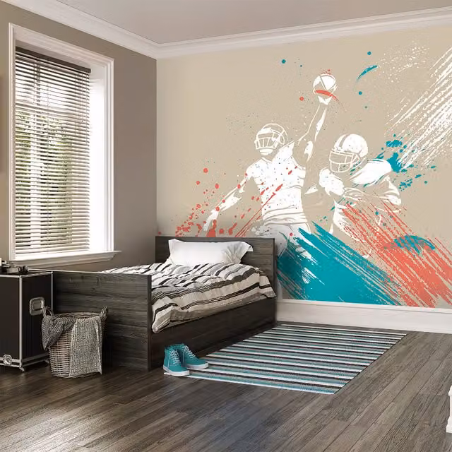 Origin Murals American Footballers Paint Splash Abstract Wall Mural in Multicolour