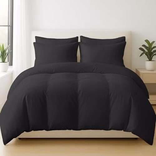 Pamposh Black 400 Thread Count Egyptian Cotton Single Duvet Cover Set, W: 135 cm, H: 200 cm