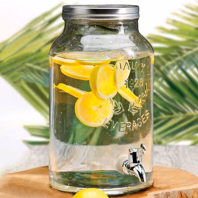 URBNLIVING Transparent Glass Drinks Dispenser Jug with Lid and Tap
