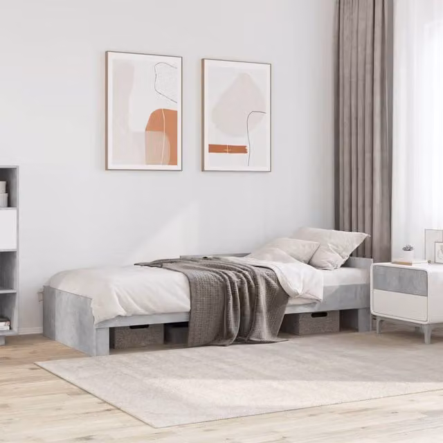 Berkfield Home Single Bed Frame in Concrete Grey, Engineered Wood, W/D/H: 90 x 190 cm