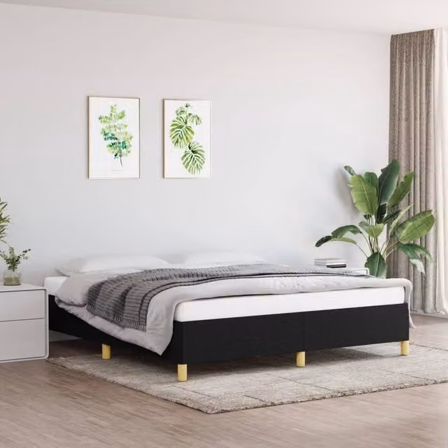 Berkfield Home Upholstered Fabric Bed Frame in Black, W/D/H: 180 x 200 cm