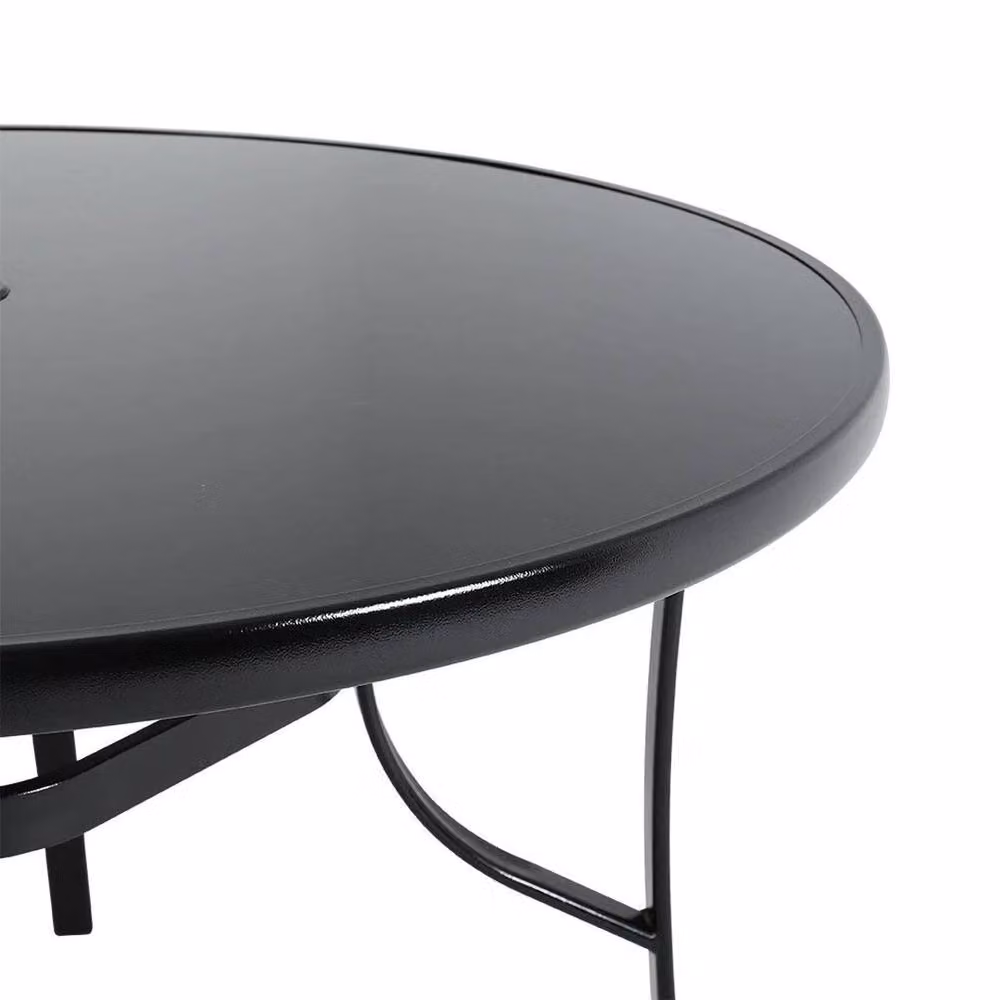 FORGEVIO Black Round Dining Table with Parasol Hole, Diameter: 105 cm – 5