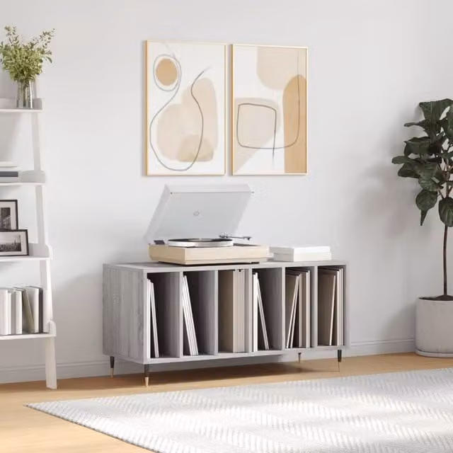 Berkfield Home Record Cabinet in Grey Sonoma, W/D/H: 100 x 38 x 48 cm – 1