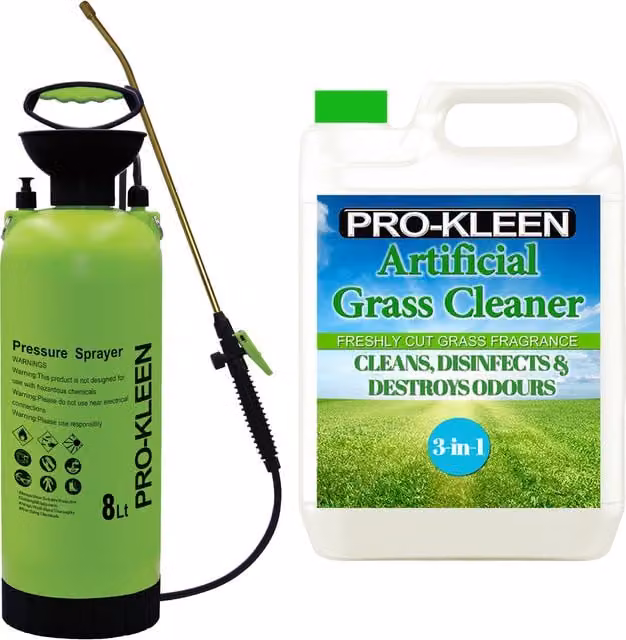Pro-Kleen 8L Manual Pressure Sprayer with 5L Artificial Grass Cleaner in Green