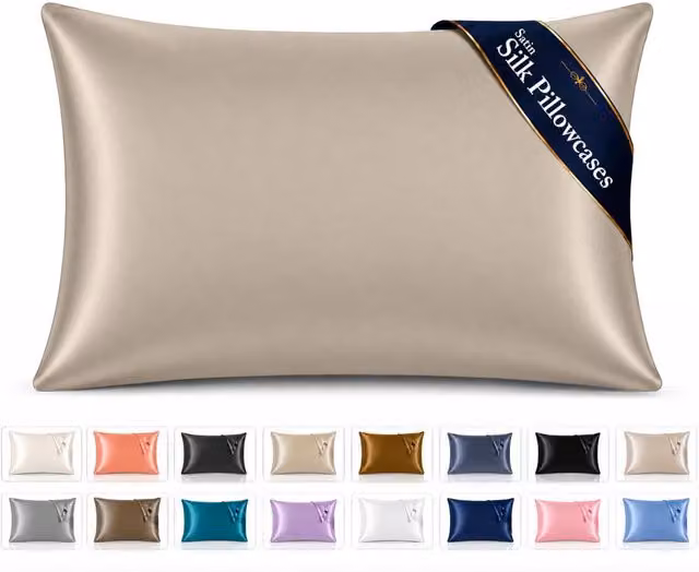 Pamposh Pack of 2 Ultra Soft Mako Satin Silk Pillow Cases in Taupe/Beige – 1