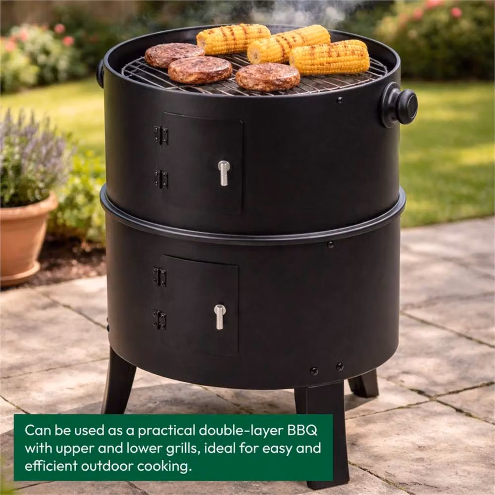 Nordara Vertical Charcoal BBQ Smoker and Outdoor Barbecue Grill in Black, W/D/H: 50 x 70 x 80 cm – 4