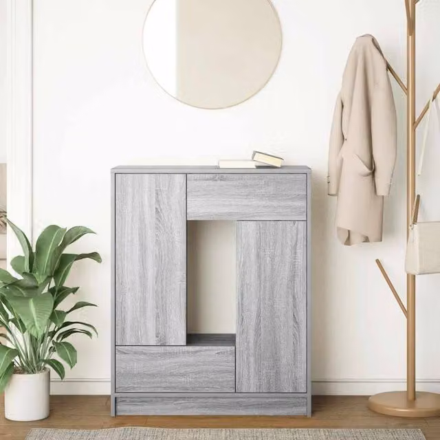 Berkfield Home Sideboard with Drawers and Doors in Grey Sonoma, W/D/H: 73 x 31 x 90 cm