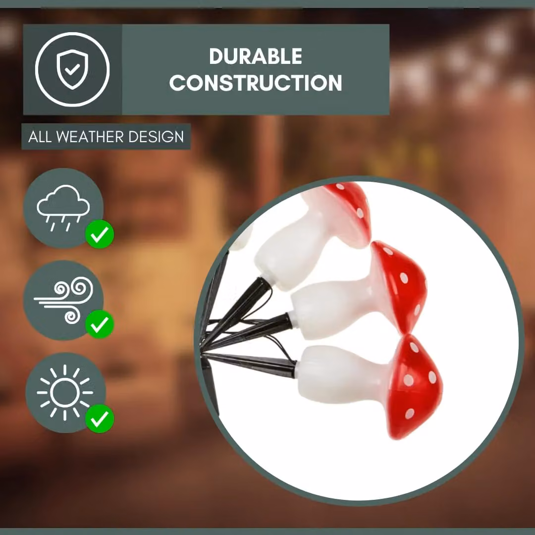 Marco Paul 4pc Solar Fairy Mushroom Stake Lights in Red – 3