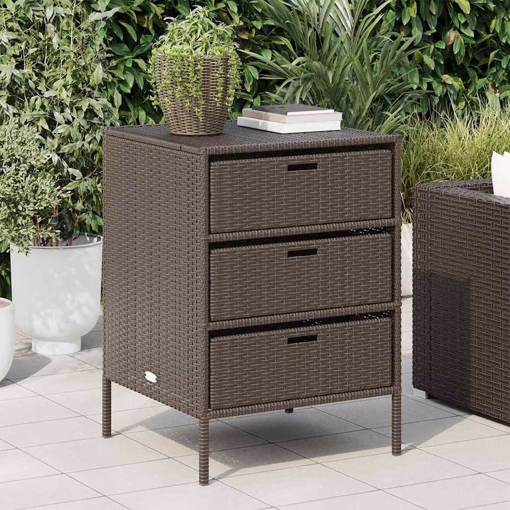 Berkfield Home Garden Storage Cabinet in Brown Poly Rattan and Steel, W/D/H: 55 x 59 x 80 cm – 2