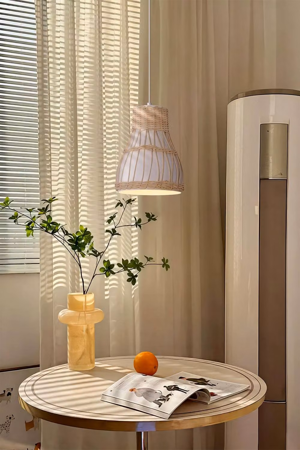 Living and Home Handmade Rattan Pendant Light, White Woven Boho Suspended Ceiling Lamp – 3