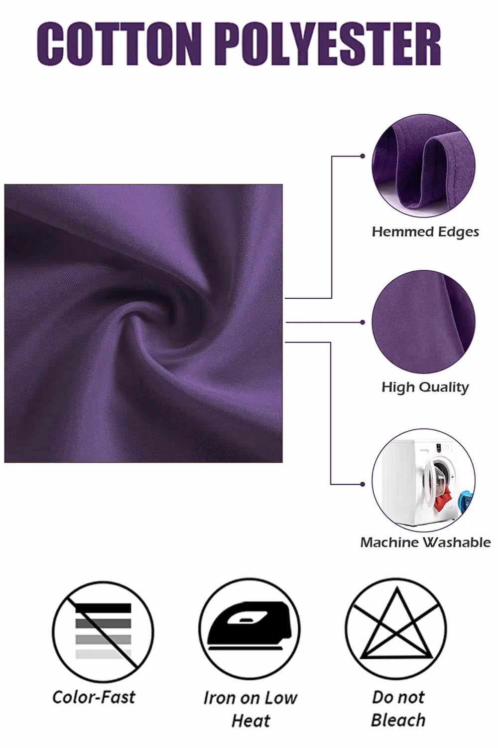 Neel Blue Reusable Polyester Table Napkins in Purple, W/D/H: 50 x 50 x 0.1 cm – 2