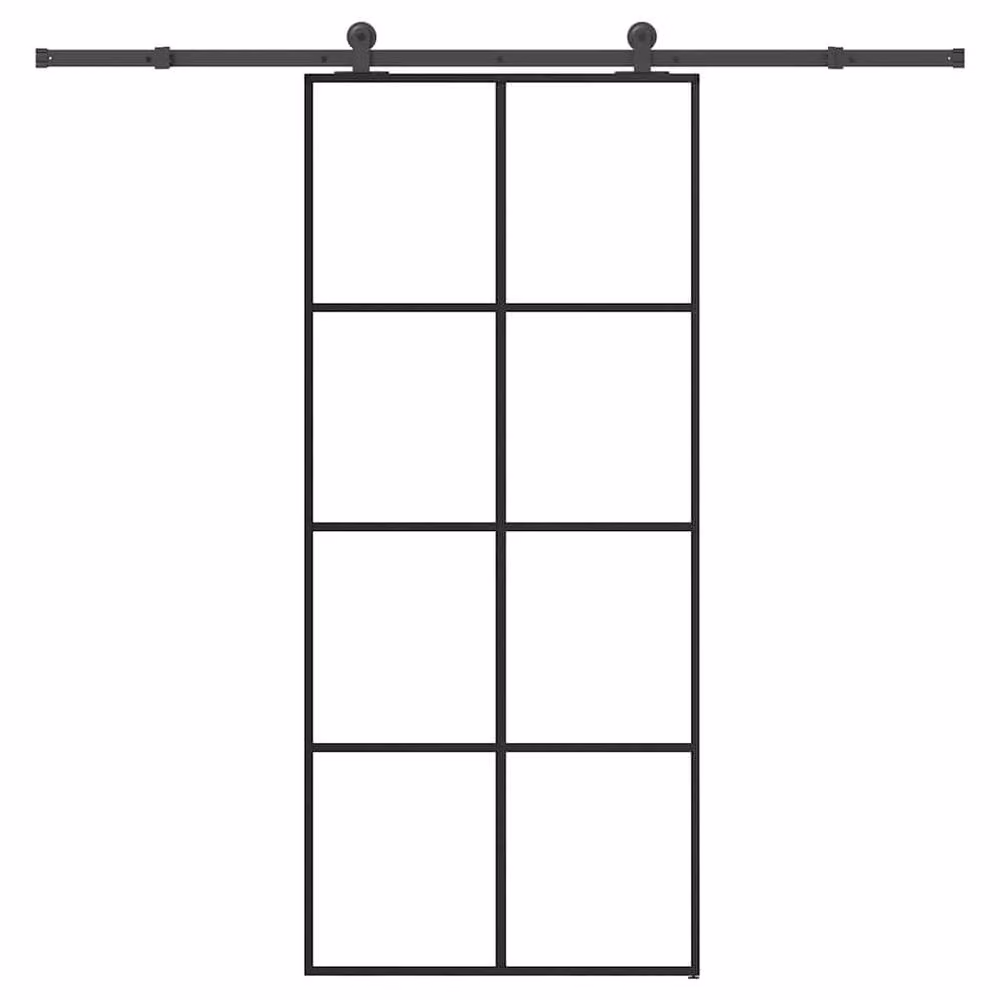 Berkfield Home Sliding Door with Hardware Set, Black Aluminium and Transparent ESG Glass, W: 90 cm, H: 205 cm – 2