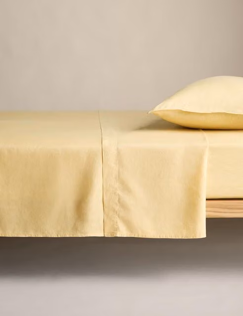M&S Pure Linen Flat Sheet, Soft Yellow, W: 90 cm, L: 190 cm
