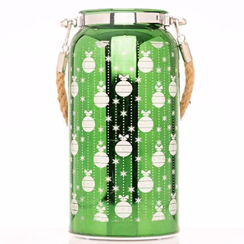 Shatchi Christmas Decorated Jar Table Lamp with Etched Glass Baubles Design in Green, H 20 cm x W 10 cm x D 10 cm – 2