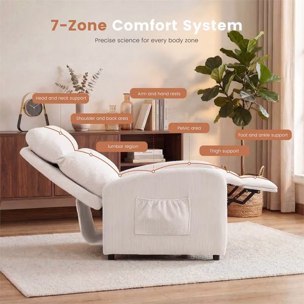 NESTLUNE Beige Push Back Recliner Chair with Armrests – 3