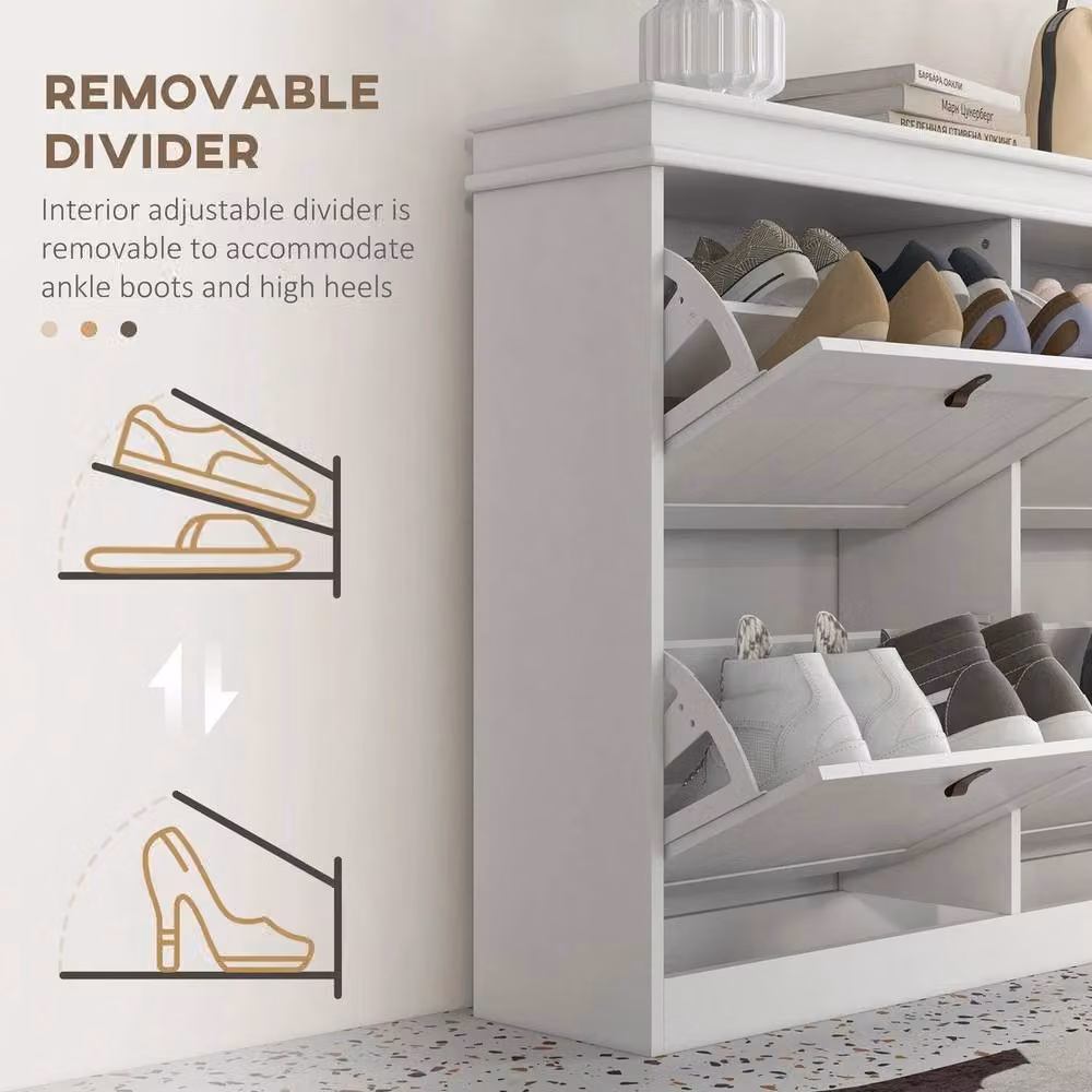 VOGREX White Slim Hallway Shoe Cabinet with Hinged Doors and Internal Shelves, W/D/H: 82.5 x 24 x 105 cm – 3