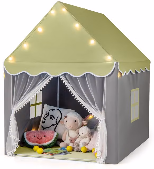COSTWAY Kids Playhouse Fairy Tent Castle with Light and Sound in Green