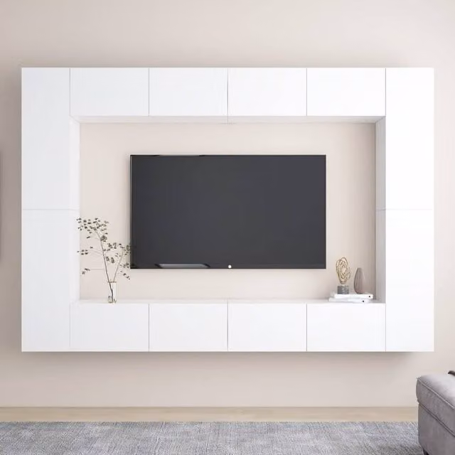 Berkfield Home 8 Piece Modern Glossy White TV Cabinet Set in Engineered Wood and MDF – 1