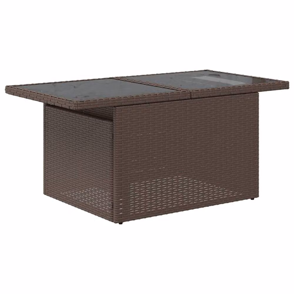 Berkfield Home Brown Poly Rattan Garden Table with Glass Top, W: 100 cm, D: 55 cm, H: 73 cm – 4