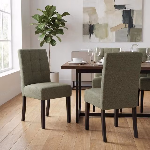Shankar Pair of Green Waffle Back Dining Chairs with Black Legs