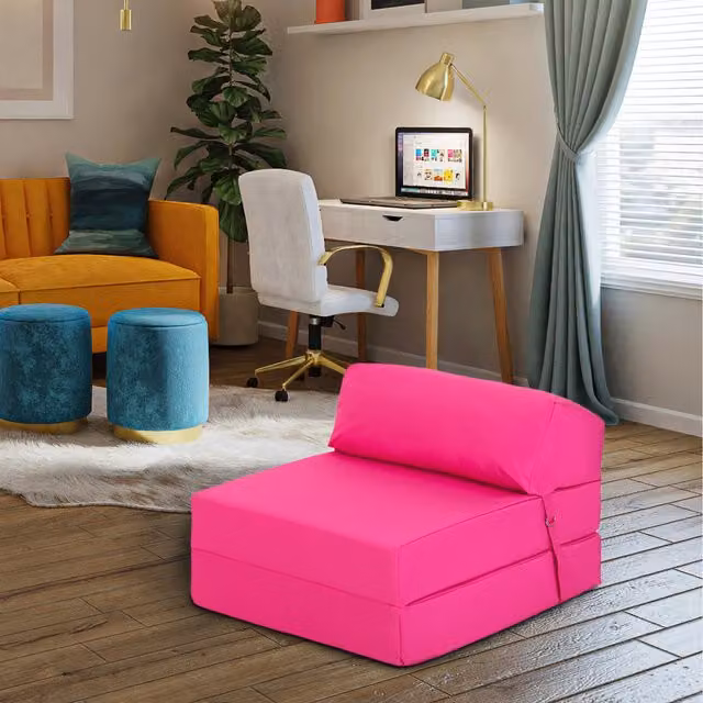 Ready Steady Bed Water Resistant Folding Single Z Futon Sofa Bed with Headrest in Pink
