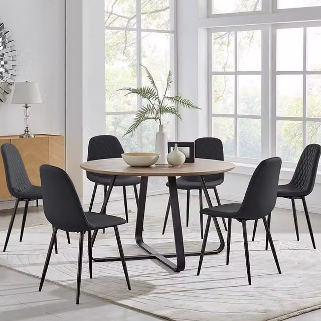 FurnitureboxUK Santorini Brown Round Dining Table and 6 Pesaro Black Leg Chairs – 1