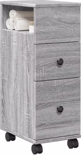 Berkfield Home Narrow Freestanding Bathroom Cabinet with Wheels in Grey Sonoma Matt Finish – 1