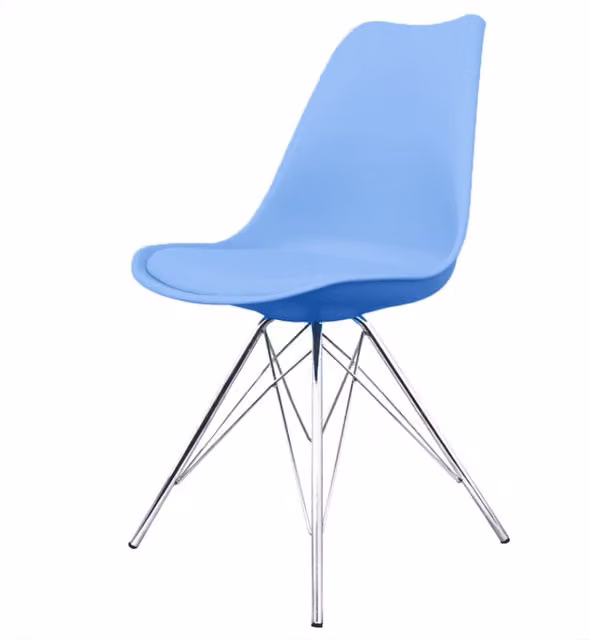 Fusion Living Soho Modern Plastic Dining Chair with Metal Legs in Blue