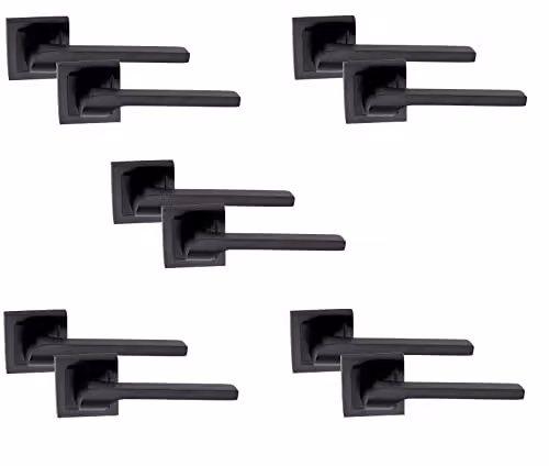 Golden Grace Sigma Door Handles on Square Rose, Matt Black, 5 Pairs