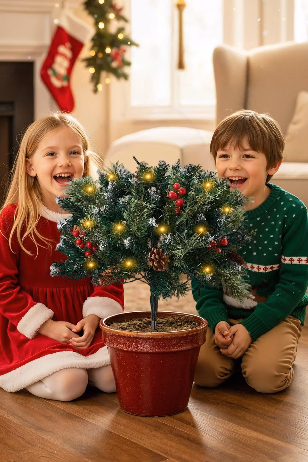 Living and Home Set of 2 Green Artificial Christmas Urn Filler Decorations with Ground Stakes – 3