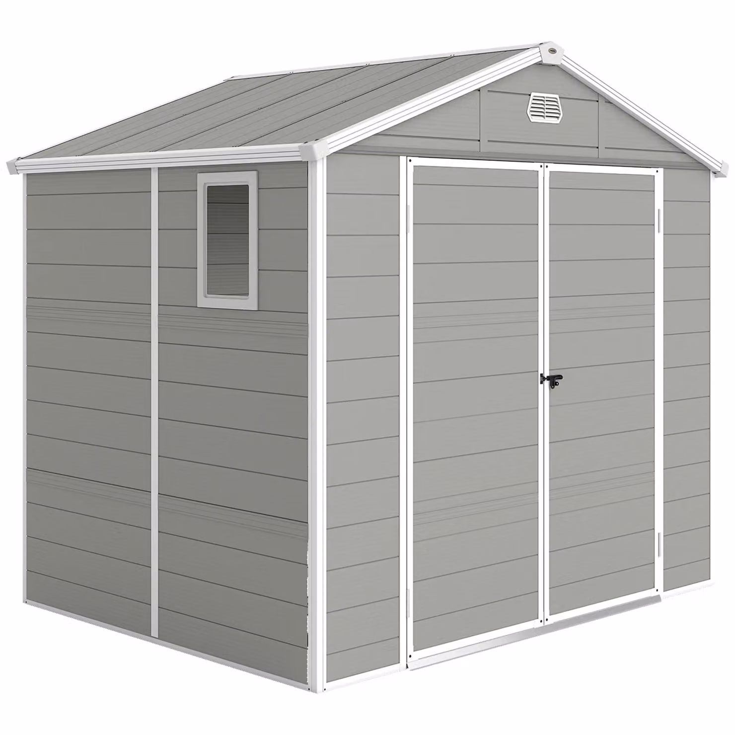 OUTSUNNY Grey Garden Shed Storage with Foundation Kit, Vents and Window, W/D/H: 243.84 x 182.88 x 228.0 cm – 2