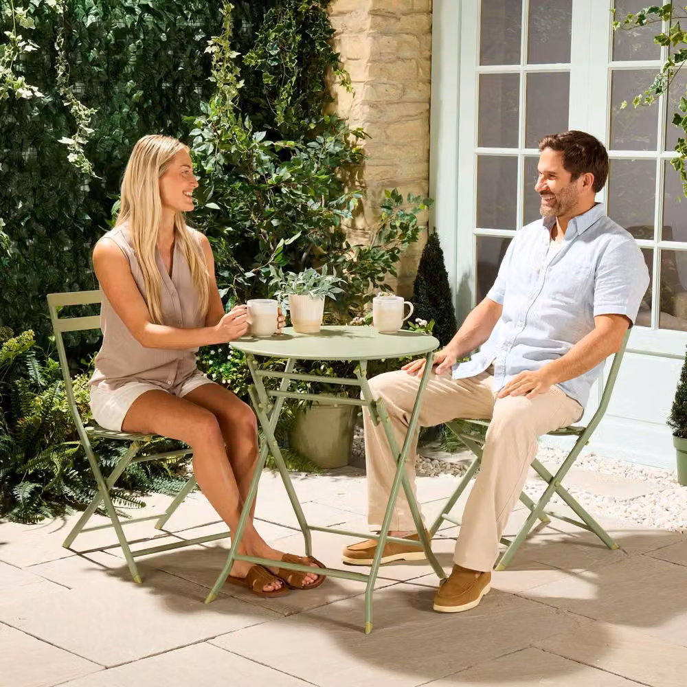 VonHaus 2 Person Folding Garden Bistro Table and Chairs Set in Matt Green – 3