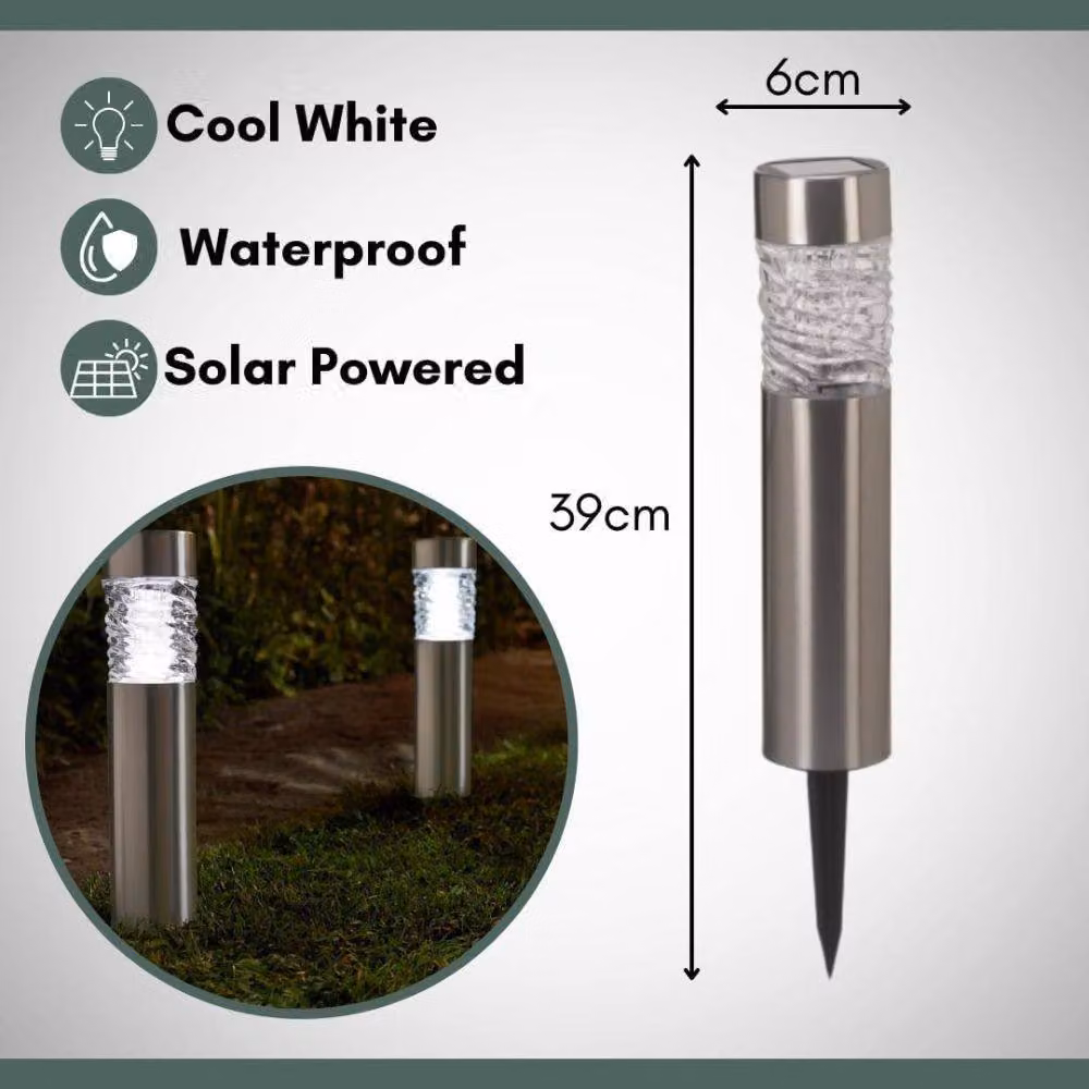 Marco Paul 4-Piece Solar Bollard Stake Garden Lights in Metallic Silver – 2