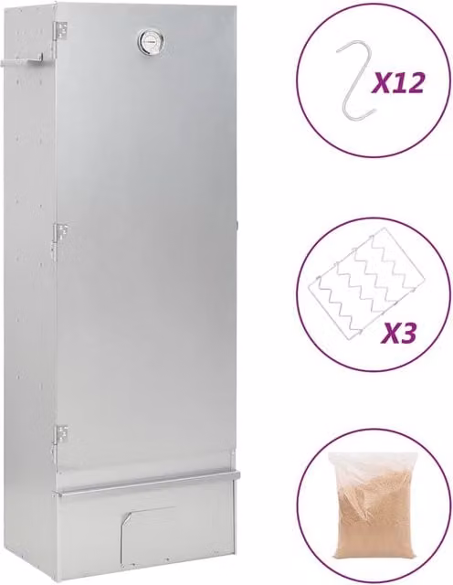 Berkfield Home BBQ Oven Smoker with Wood Chips, Silver Galvanised Steel, H 110 x W 44.5 x D 29 cm
