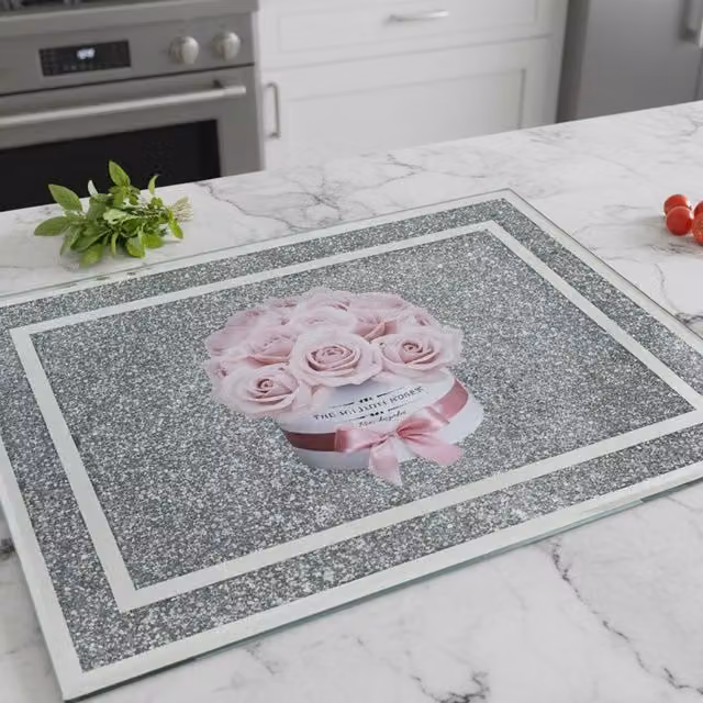 DEENZ Pink and Silver Glass Rectangular Worktop Saver W: 40 cm, D: 30 cm