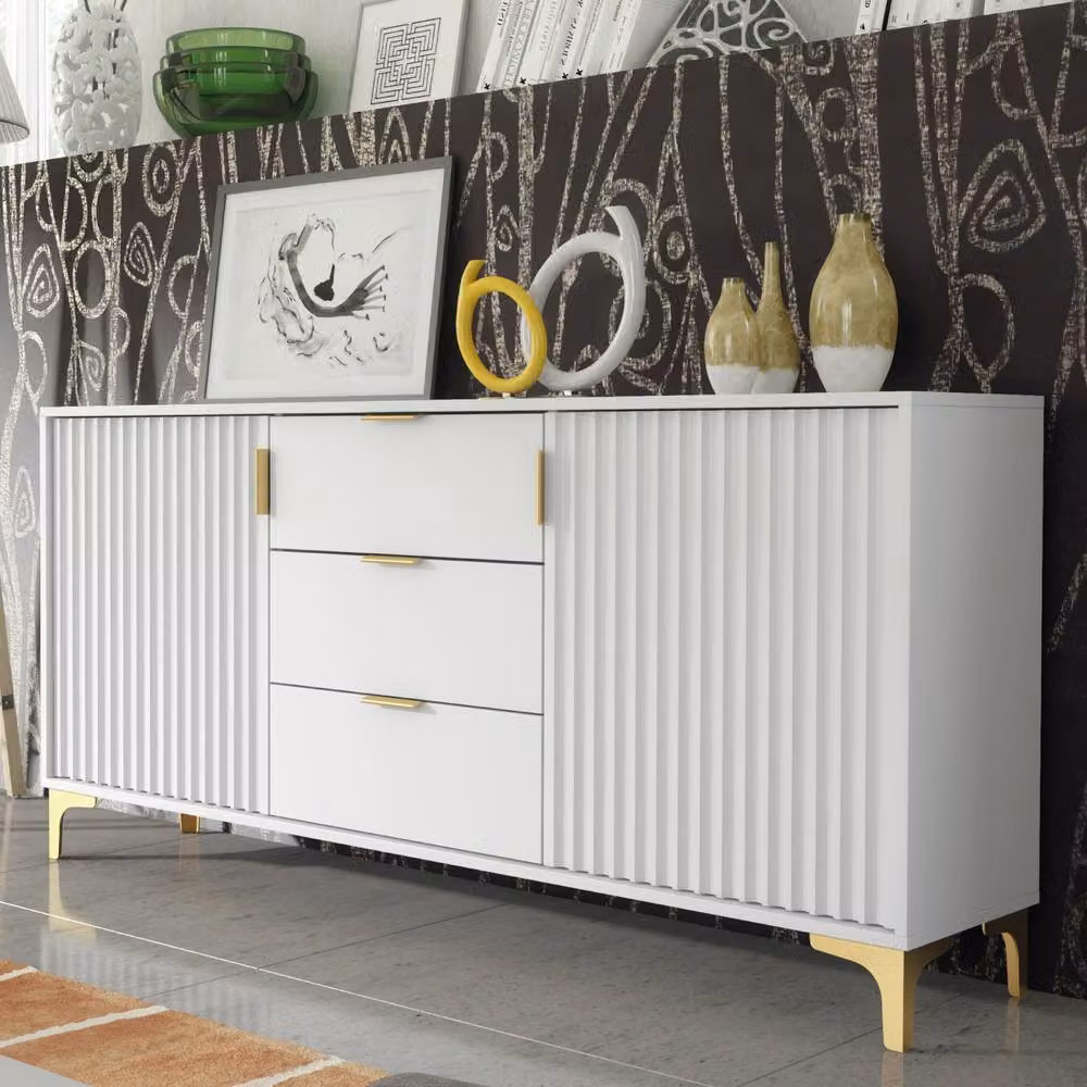 Creative Furniture Tide Crest Sideboard in White and Gold, W: 140 cm, H: 80 cm, D: 35 cm – 4