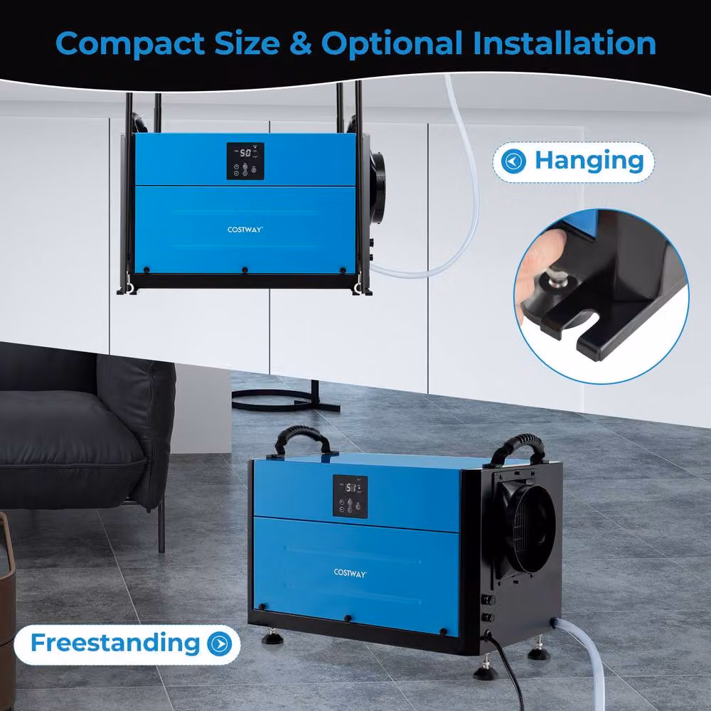 Costway Commercial Crawl Space Dehumidifier with 3 Modes, Blue – 3