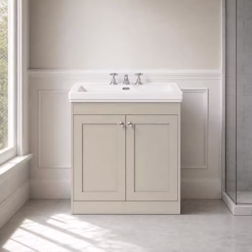 Balterley Floor Standing 2 Door Vanity Unit with Rectangular Basin and Handles in Pebble Grey, W/D/H: 80 x 45.3 x 80 cm – 2