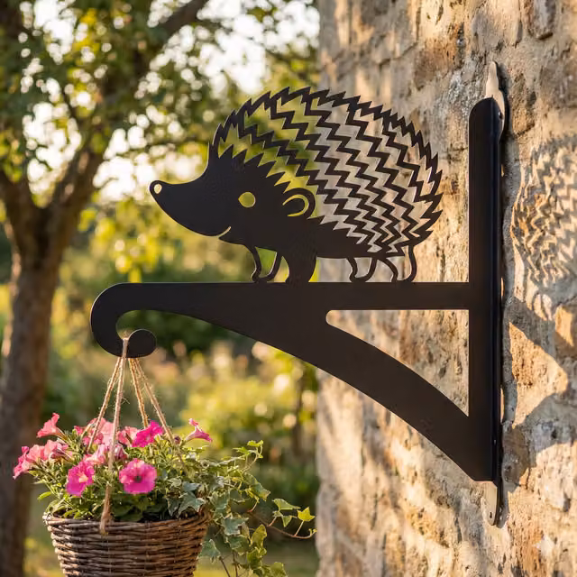 Laser Hut Black Metal Hedgehog Hanging Basket Planter Bracket