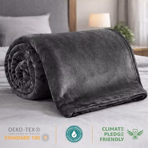 Pamposh Grey Flannel Fleece Double Throw Blanket, W: 150 cm, D: 200 cm – 6