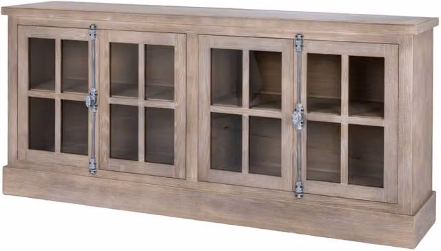KDMD Haldon Collection 4 Door Glazed Sideboard in Sand and Brown Wood for Dining Room or Living Room Storage