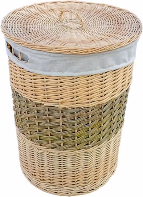 Red Hamper Two Toned Round Wicker Laundry Basket with Lid, Multicolour, W/D/H: 50 x 50 x 60 cm – 1