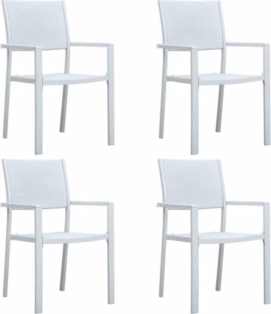 Berkfield Home Set of 4 White Plastic Rattan Look Garden Chairs