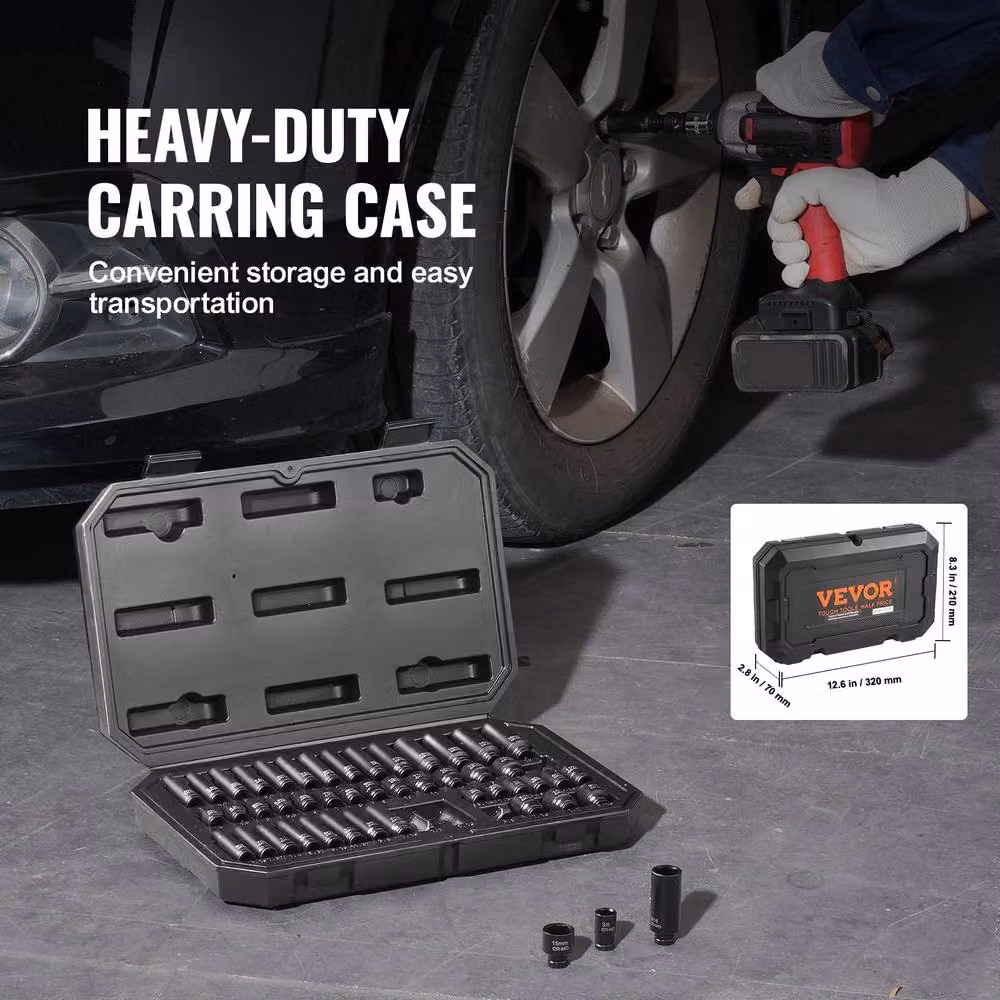 VEVOR 48 Piece 1/4 Inch Deep and Shallow Socket Set in Black Chrome Molybdenum Alloy Steel – 6