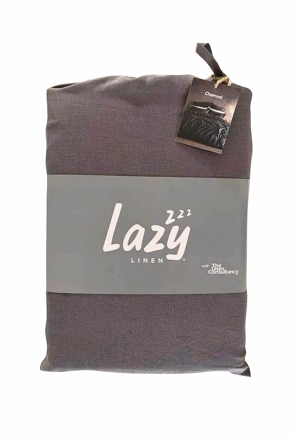 Lazy Linen Charcoal Grey Linen Bedding Bundle including Duvet Cover, Pillowcase Pair and Fitted Sheet, Size: Single – 2
